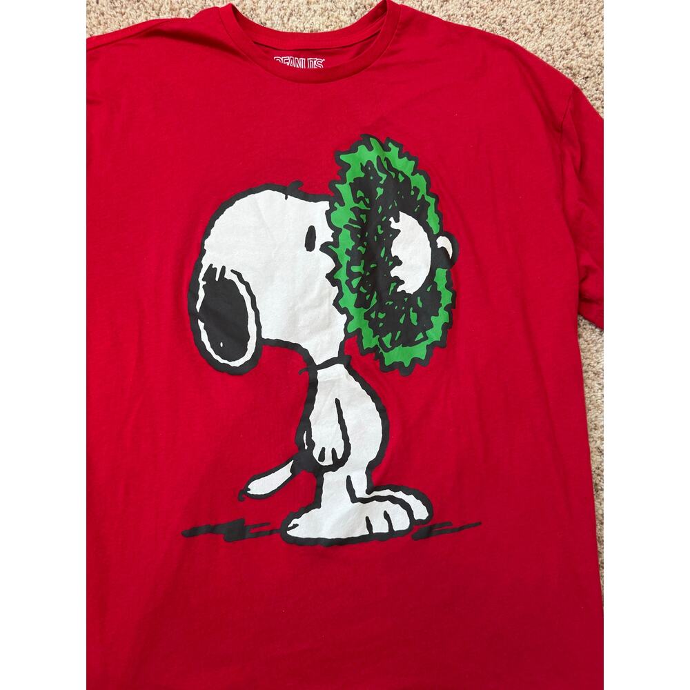 Peanuts Snoopy Christmas Wreath Red T-Shirt Mens 3XL Graphic Tee Holiday - Picture 7 of 7